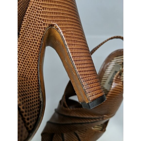 MOSCHINO Women'ts Vtg BROWN LEATHER SLINGBACK PLATFORM HEELS Size 39.5 - Picture 10 of 13